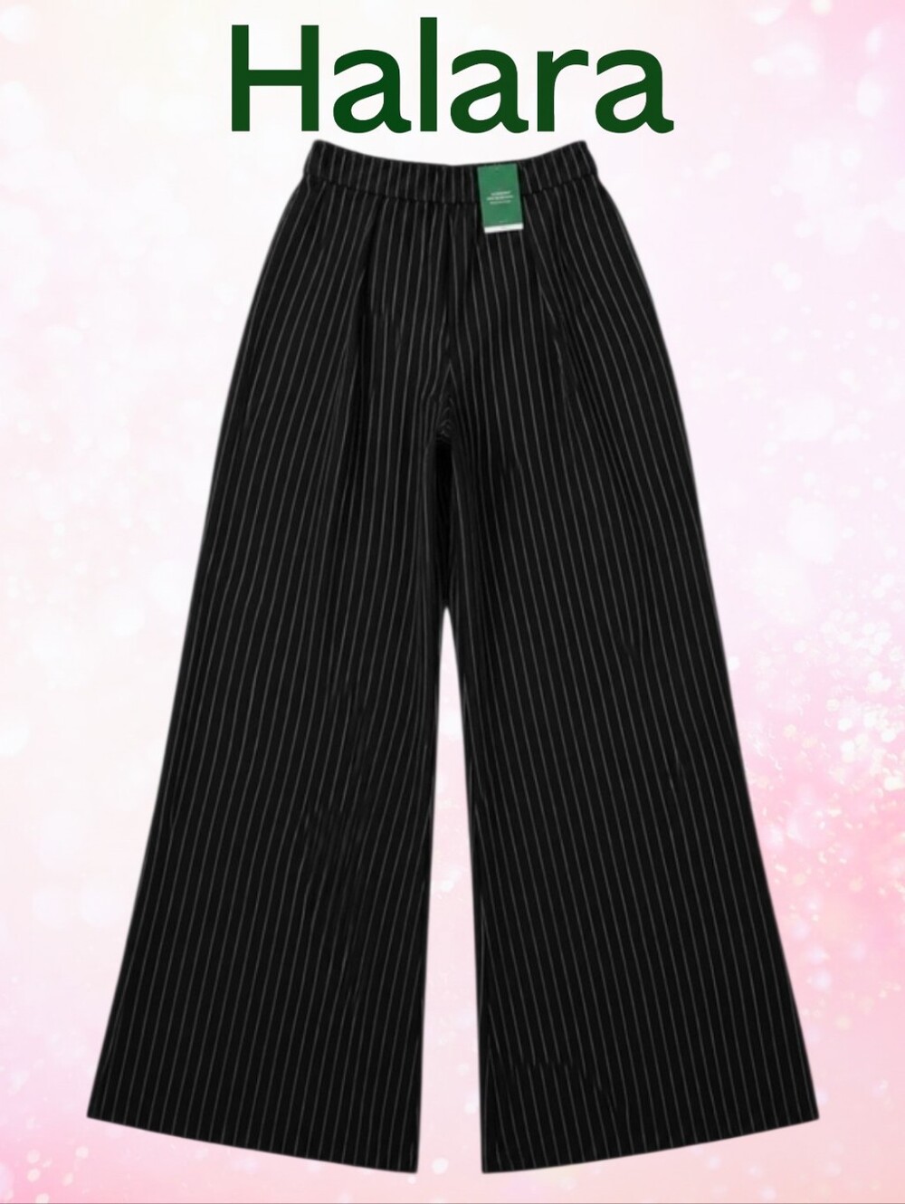 HALARA High Waisted Zipper Fly Pocket Wide Leg Pinstriped Work Pants Black XLT